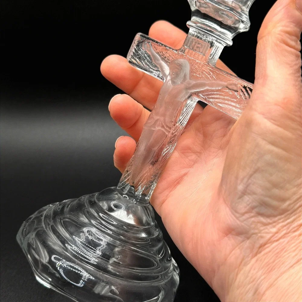 Vintage Home Interiors Glass Crucifix Candle Holder Jesus Religious‎ Cross USA